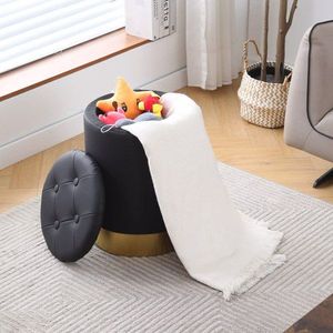 Poggiapiedi Contenitore in Similpelle con Base Dorata, Sgabello Multiuso Imbottito, Sedia da Toeletta, Poggiapiedi dal Design Elegante - Product Image 5