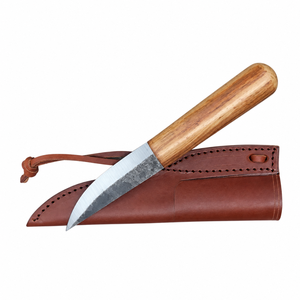 Rustic Brown Wood Handle Fixed Blade Utility Knife with Silver Edge Dark Forged Finish and Brown Leather Sheath for <b>Outdoor</b> - Product Image 5