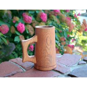 Wooden <b>Beer</b> Mug Nordic Design Vintage Laser Engraved Viking Symbol Handle Eco-Friendly CE Certified Microwave Safe Lid Hand Grip - Product Image 3