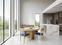 Ensemble de table basse ronde moderne avec 4 chaises en frêne massif et placage MDF, décoratif, durable et léger