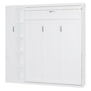 Letto Murphy a grandezza naturale bianco con mensole e armadio luci LED Design del letto a parete - Product Image 6