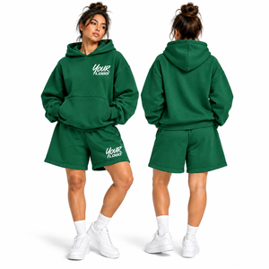 <b>Women</b> Customizable Hoodie <b>Set</b> Baggy Heavy Weight <b>Short</b> Sweatpants <b>Shorts</b> <b>Women</b> Drop Shoulder Hoodie and <b>Short</b> <b>Sets</b> - Product Image 5