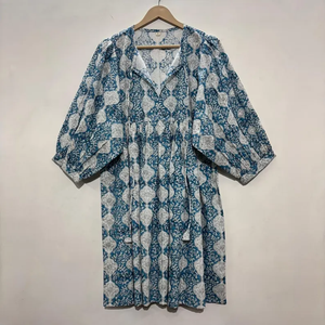 Vestido Casual Midi para Mujer, Tejido 100% Algodón, Estampado Floral Liso, Manga Corta, Cintura Imperio, Estilo Babydoll, Oversize, Cuello en V, Holgado - Product Image 1