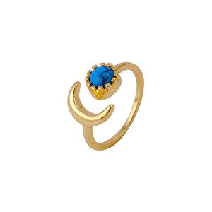 Anillo Abierto de Turquesa Azul Natural - Anillo Boho Celestial de Luna Creciente Chapado en Oro - Joyería Artesanal de Impacto, Regalo para Ella - Product Image 2