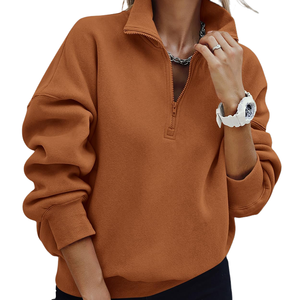Sweat-shirt à quart de zip pour femme, en polaire légère, style streetwear décontracté, à épaules tombantes, respirant et écologique - Product Image 6