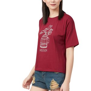 T-shirt graphique personnalisé pour femme en coton, coupe oversize, motif cage à oiseaux, décontracté, été, vente en gros OEM - Product Image 5