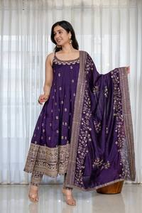 Traje Anarkali Azul Oscuro Bordado, Ropa India y Pakistaní, Conjunto Salwar Kameez con Dupatta para Fiesta o Boda - Product Image 6