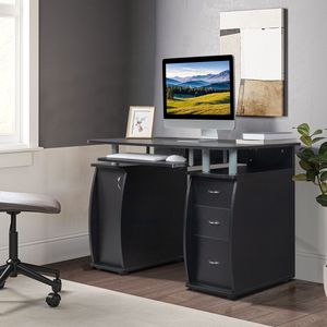 Scrivania per Computer Nera con 1 Anta e 3 Cassetti, 115*55*74cm, MDF 15mm, Set Portatile in Scatola - Product Image 4
