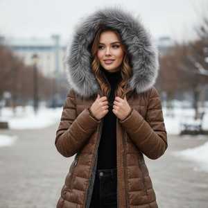 Manteau long en cuir d'agneau souple pour femme avec capuche en fourrure, veste d'hiver, vêtement d'extérieur, coupe élégante, usage quotidien - Product Image 3