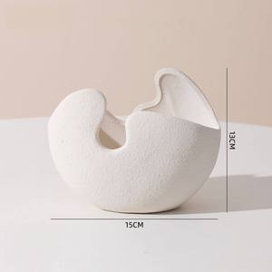 Nordic Modern Eco-Friendly Handmade <b>Ceramic</b> Egg Shaped Tabletop <b>Vase</b> White Flowerpot for Wedding Anniversary Home Decor - Product Image 3