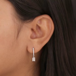 Emerald Cut Diamond Dangle Hoop Earrings Luxury Diamond Earrings for Women Minimalist Diamond Hoop Pendant Earrings For Sale - Product Image 1
