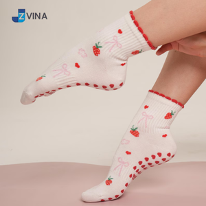 Chaussettes blanches JZVINA à motif fraise et fleur, en coton jacquard respirant, style décontracté d'été pour adultes - Product Image 4