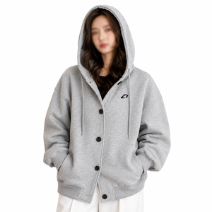 Export Quality Women's Hooded Button <b>Jacket</b> Heavy Cotton Fleece Oversized Casual Streetwear Hoodies Custom Logo Wholesale - Product Image 1
