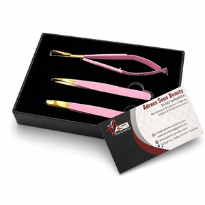 <b>Light</b> Pink Gold Custom Logo Eyebrow Tweezers Stainless Steel Slanted <b>Pointed</b> Tip Brow Tweezers With Spring Scissor - Product Image 1