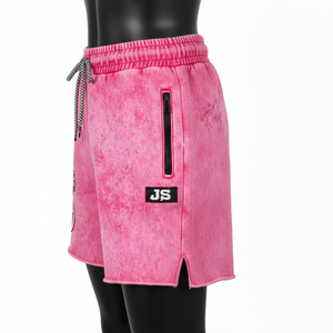 Shorts de mujer de algodón y poliéster con lavado ácido, tacto suave, dobladillo sin rematar, logotipo bordado en chenilla personalizado - Product Image 3