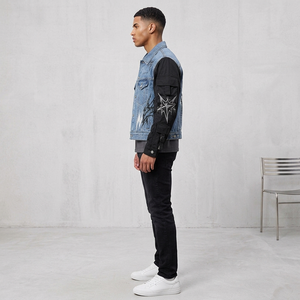 <b>Custom</b> Graphic <b>Denim</b> <b>Jacket</b> With Utility Sleeves Vintage Street Wear Button Up Casual Fashion Outerwear For Unisex - Product Image 6