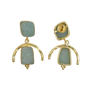Pendientes colgantes geométricos chapados en oro con amazonita de agua dulce para mujer, estilo clásico, engaste de aleación de latón, moda, compromiso - Product Image 6