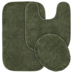 Ensemble de tapis de bain en coton vert, 3 pièces, avec dos antidérapant en caoutchouc, style classique, rectangulaire, pour la salle de bain à domicile - Product Image 5