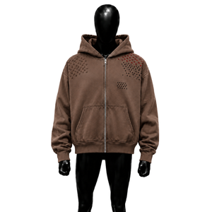 Nouveau sweat à capuche zippé marron oversize de qualité supérieure, en molleton délavé avec motif, style streetwear, confort optimal, doux et chaleureux, French Ter - Product Image 1