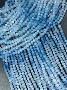 ลูกปัดพลอยอะความารีนธรรมชาติทรงกลมเหลี่ยมเพชรพลอย สีฟ้าสวยงาม คุณภาพสูง สำหรับทำเครื่องประดับ - Product Image 6