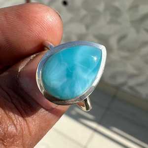 Natural Dominican Blue Larimar <b>Ring</b> 925 Sterling Silver Handmade Pear Shape Ocean Stone Jewelry Elegant Gift For Her - Product Image 2