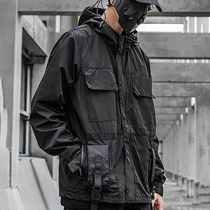 Men Black <b>Hooded</b> Hard <b>Shell</b> <b>Jacket</b> Waterproof Zip Fly Oversized Fit With Pockets All Seasons Outdoor Wear - Product Image 6