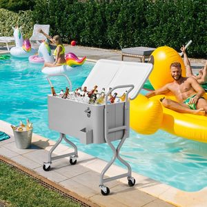 80 Quart Outdoor <b>Rolling</b> Cooler <b>Box</b> with Wheels for Backyard Deck Patio Beverage Storage - Product Image 4