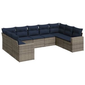 Juego de sofás de patio de ratán sintético gris de 9 piezas con cojines, conjuntos de jardín - Product Image 2
