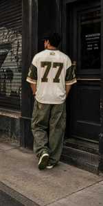 เสื้อยืดคอกว้างทรงหลวม แขนเสื้อแบบดรอปโชว์เดอร์ ลายบล็อกสี พิมพ์ลายดาวและตัวอักษร สไตล์ฮิปฮอป สำหรับฤดูร้อน - Product Image 3