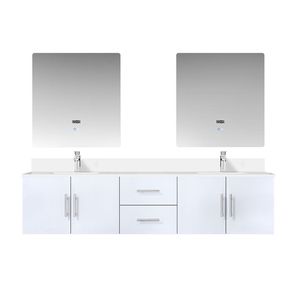 Glossy White 80 In. Double <b>Bath</b> Vanity with 22 In. Cultured Marble Top 30 In. LED <b>Mirrors</b> Faucet Set 22 In. W X 22 In. D - Product Image 1
