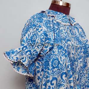 เสื้อผู้หญิงคอกว้าง แขนยาว ลายพิมพ์บล็อกดอกไม้ ทำมือ ผ้าฝ้ายอินเดียแท้ 100% เป็นมิตรกับสิ่งแวดล้อม สไตล์ลำลอง สำหรับฤดูร้อน - Product Image 5