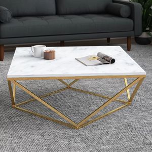 Meubles de salon de luxe, table basse contemporaine en marbre, table basse en métal doré, table basse élégante, table basse haut de gamme - Product Image 5