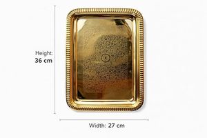 Handcrafted Rectangular Brass <b>Serving</b> <b>Tray</b> with Engraved Floral Pattern Decorative <b>Gold</b> Finish Tea Coffee Breakfast Platter for - Product Image 6
