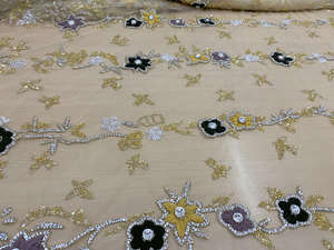 Tela de Tul con Bordado de Cuentas, Lentejuelas Doradas Champán Brillantes para Vestido de Noche, Material Elegante para Vestido de Gala - Product Image 5