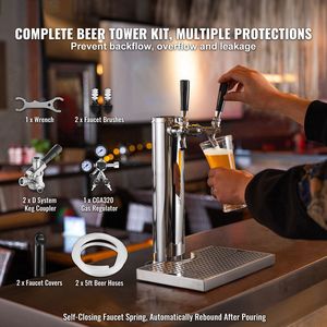 Kit de tour de distribution de bière en acier inoxydable à double robinet avec régulateur CGA320 et double manomètre pour événements - Product Image 2