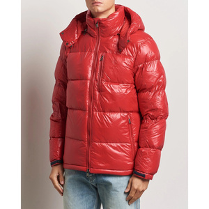 Veste d'hiver décontractée pour homme, rouge, à capuche, rembourrée de duvet, coupe-vent, fermeture éclair, coupe régulière - Product Image 3