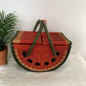 Watermelon picnic baskets luxury rattan <b>storage</b> basket lidded <b>hamper</b> for outdoor activities - Product Image 3