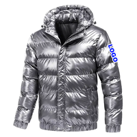 Veste matelassée à capuche pour homme, couleur unie, enduite de PU, coupe-vent, hiver, décontractée, fermeture éclair, rembourrage épais en polyester, rouge, noir, argent