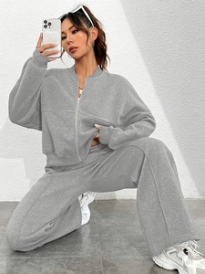 Factory Custom Womens Heavyweight Fleece <b>Zip</b> Up Hooded Sweatshirt <b>Jogger</b> Pants Sportswear - Product Image 5