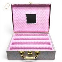 Boîte de rangement à bijoux finition brillante avec miroir, organisateur de bracelets multi-emplacements en cuir PU, design rectangulaire, vente en gros