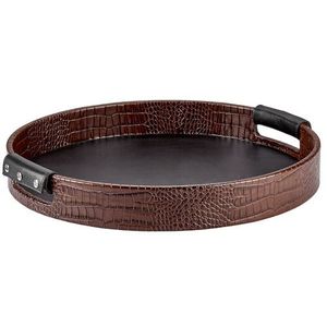 Nuevas llegadas: Bandeja decorativa ovalada de cuero con asa de hebilla metálica, diseño rústico para uso en el hogar u oficina. - Product Image 2