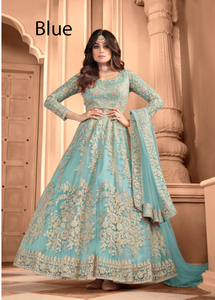 Salwar Kameez Largo de Color Claro con Bordado y Espejos, Estilo Indio-Pakistaní, en Georgette Sintético Pesado con Encaje, Ideal para Fiestas - Product Image 3
