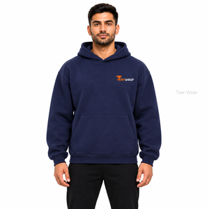 Tiier Wear <b>Men's</b> <b>Navy</b> Blue Pullover <b>Hoodie</b> Casual Long Sleeve Sweatshirt With Front Pocket Wholesale <b>Men</b> Hoodies - Product Image 1