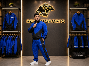 REXFIT SPORTS 2026 Custom <b>Men</b>’s Blue Black Color Block Tracksuit Full Zip Sports <b>Jacket</b> and Jogger Pants Set Private Label - Product Image 2