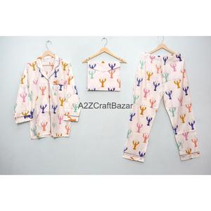 Conjunto de Pijama de Algodón 100% para Mujer, Estampado Floral Vintage, con Mangas Largas, Cintura Elástica, Suave, Transpirable y Cómodo - Product Image 4
