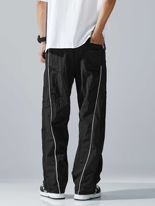 Pantalones Holgados Blancos para Hombre con Paneles Negros, Cintura Ajustable con Cordón, Estilo Moderno y Personalizado, Talla Grande - Product Image 6