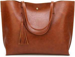 Bolso de Mano Grande de Cuero Genuino para Mujer, Elegante Bolso de Hombro con Aspecto Desgastado, Dos Asas Colgantes - Product Image 3