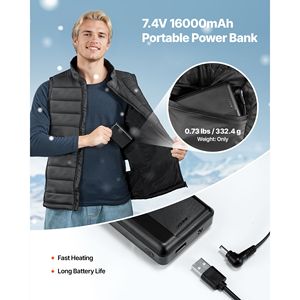 Gilet Riscaldante Elettrico Ricaricabile Leggero da Uomo, 8 Zone, Batteria da 16000 mAh, 3 Livelli di Calore, per Sport all'Aperto e Inverno - Product Image 4