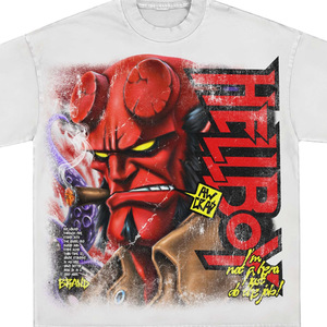 Custom Digital Character Print <b>Men's</b> White Short Sleeve T-Shirt Regular Fit <b>Turtleneck</b> Formal 100% Cotton Knitted Fabric - Product Image 5