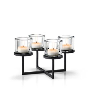 Portavelas Votivo Decorativo de Metal y Vidrio para Hogar y Bodas, en Forma Personalizada, con Acabado Negro de Diseño - Product Image 1